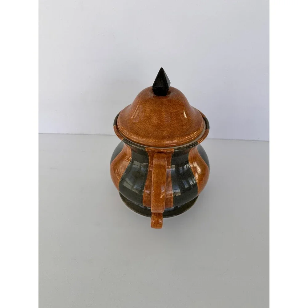 2002 Demdaco Teapot by Artist Deb Hrabik-Camel/Green Stripes 9 x 9 3/4 x 7 1/4